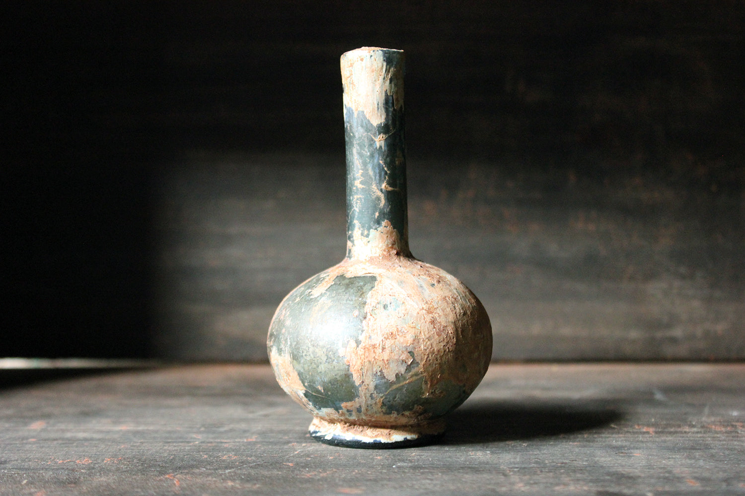 A Beautiful Small Islamic Green Glass Bottle c.8th-10thC AD