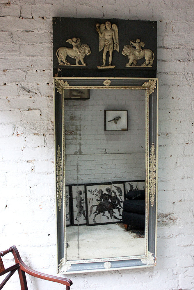A Beautiful Early 19thC Italian Neoclassical Painted Wood & Gesso Trumeau Mirror c.1820-30
