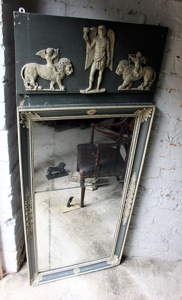 A Beautiful Early 19thC Italian Neoclassical Painted Wood & Gesso Trumeau Mirror c.1820-30