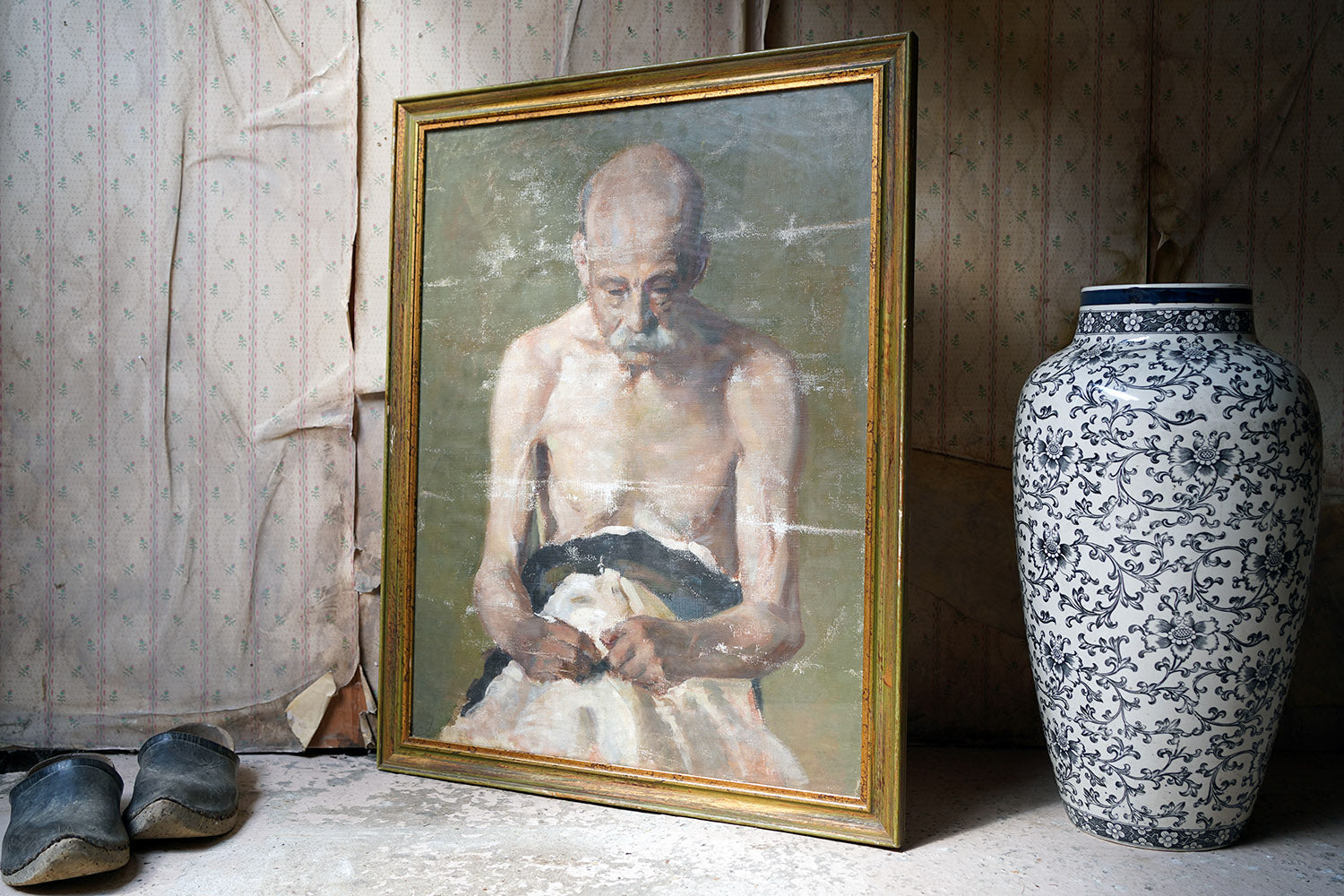 A c.1900 Italian Tempera on Canvas Study of An Elderly Gentleman