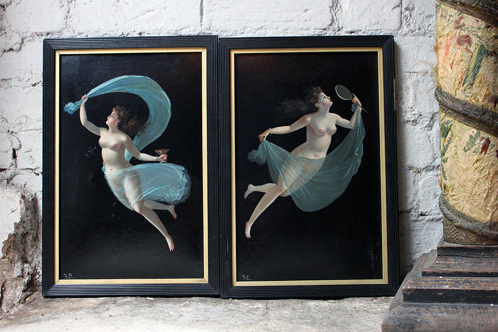 A Decorative Pair of c.1900 Italian School Oil on Boards of Female Beauties