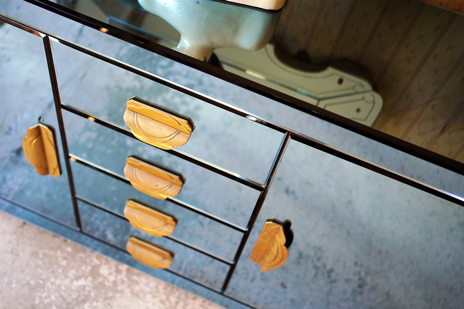 A French Blue Mirrored Sideboard by Maison Jansen, Paris c.1940