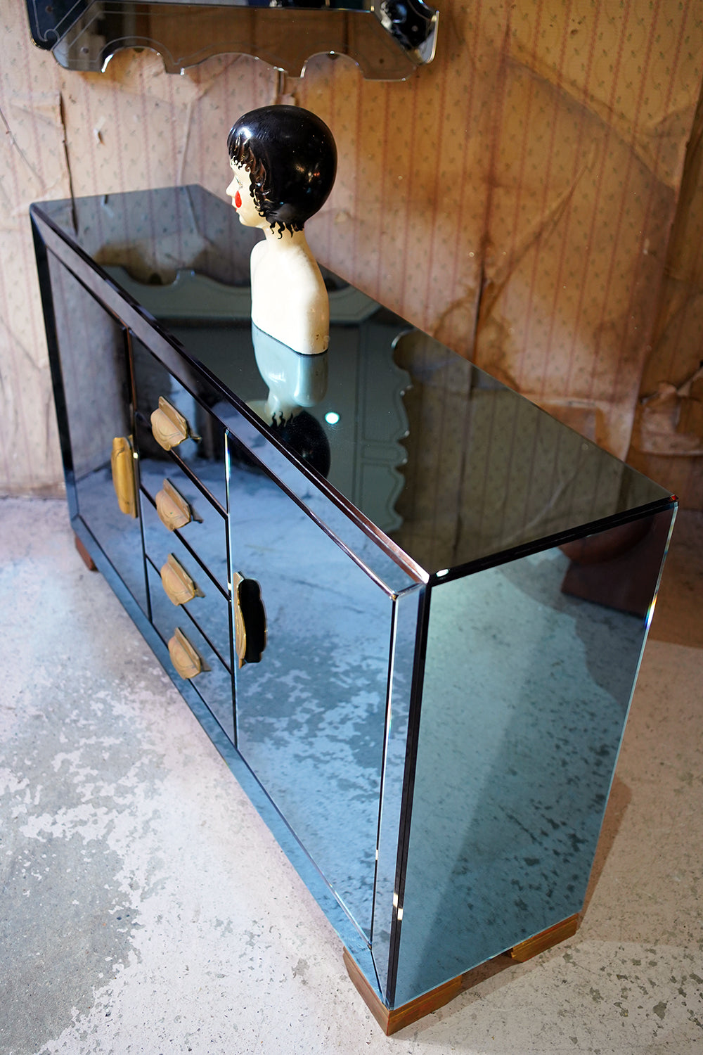 A French Blue Mirrored Sideboard by Maison Jansen, Paris c.1940