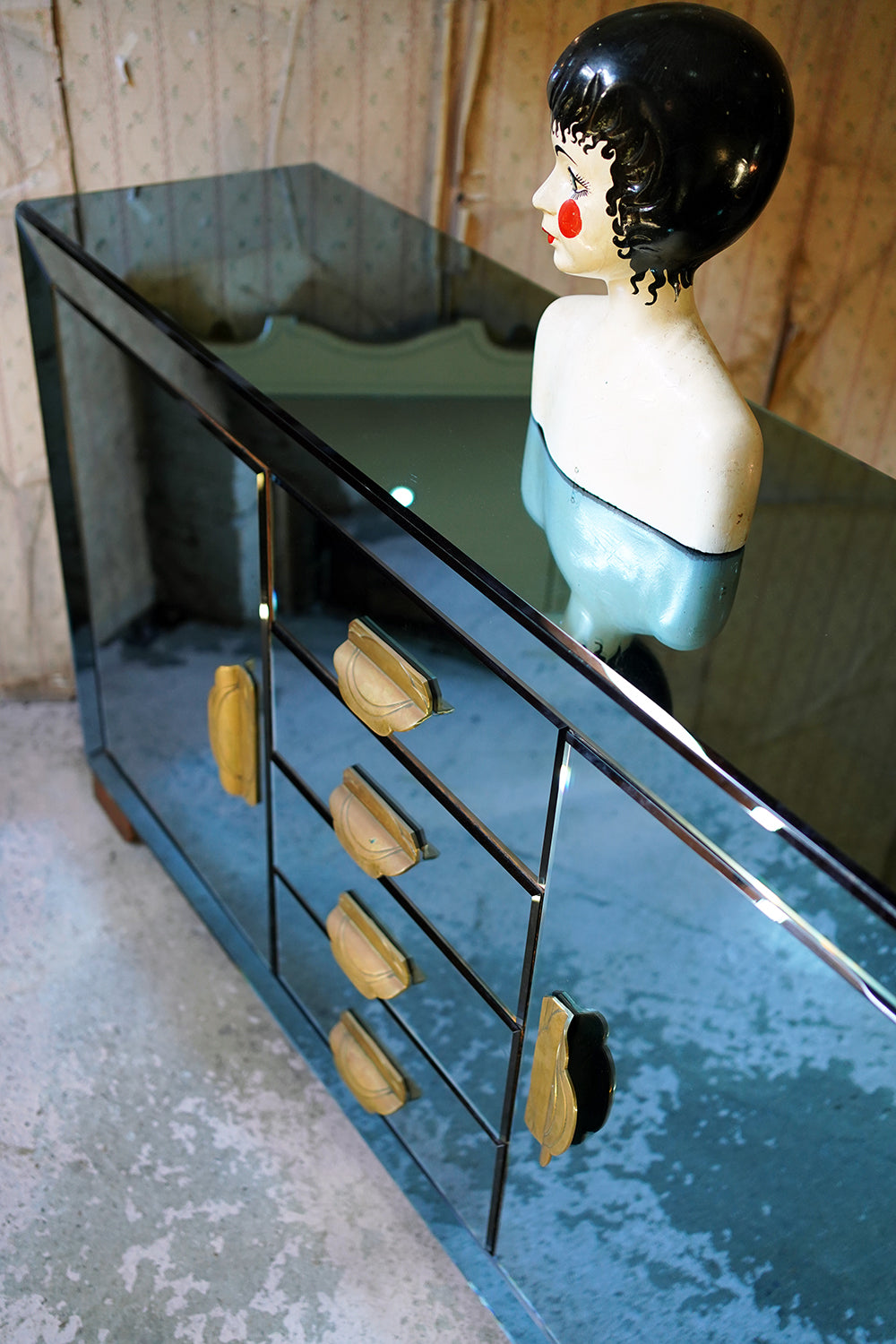 A French Blue Mirrored Sideboard by Maison Jansen, Paris c.1940