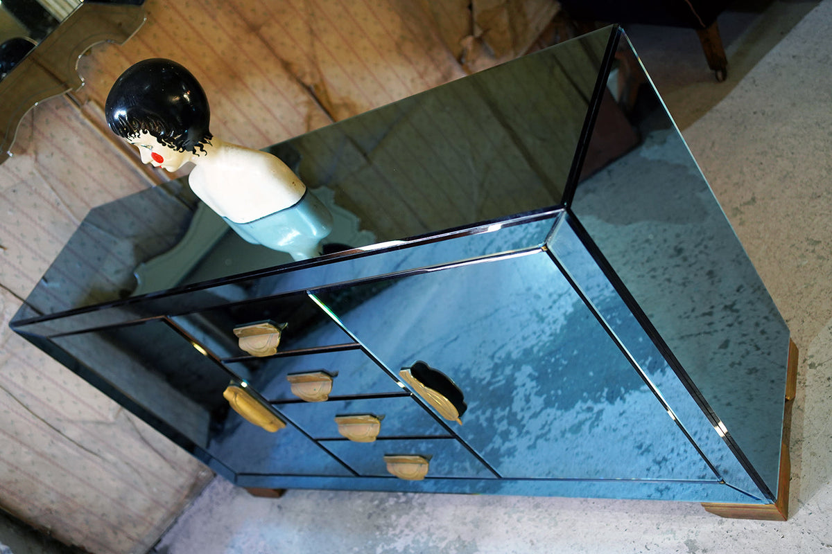 A French Blue Mirrored Sideboard by Maison Jansen, Paris c.1940