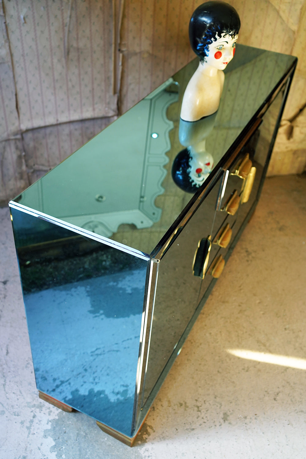 A French Blue Mirrored Sideboard by Maison Jansen, Paris c.1940