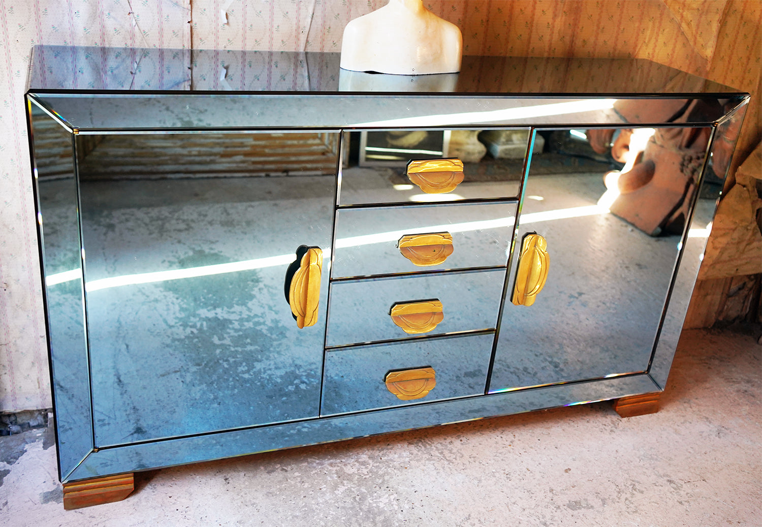 A French Blue Mirrored Sideboard by Maison Jansen, Paris c.1940