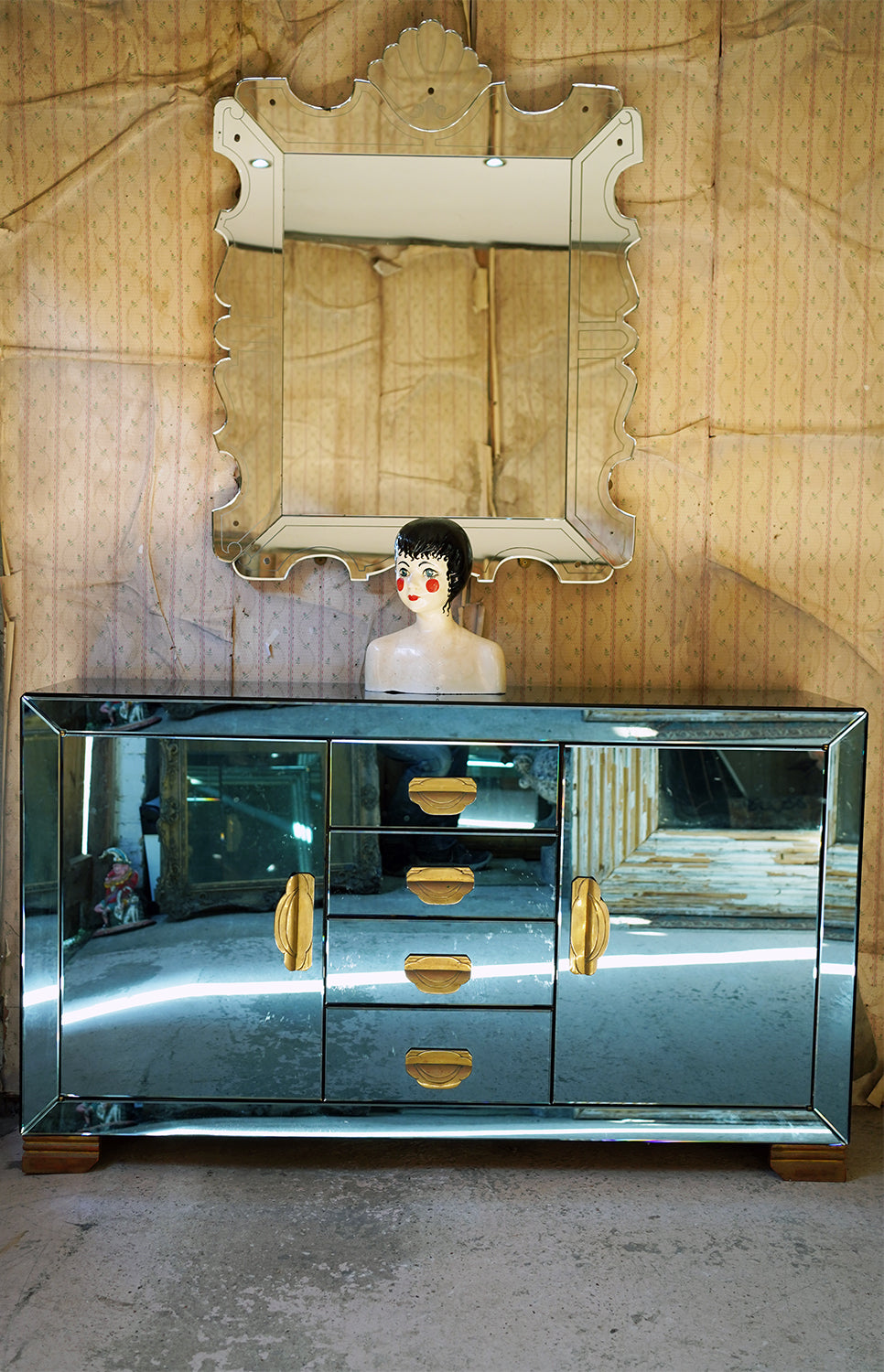 A French Blue Mirrored Sideboard by Maison Jansen, Paris c.1940
