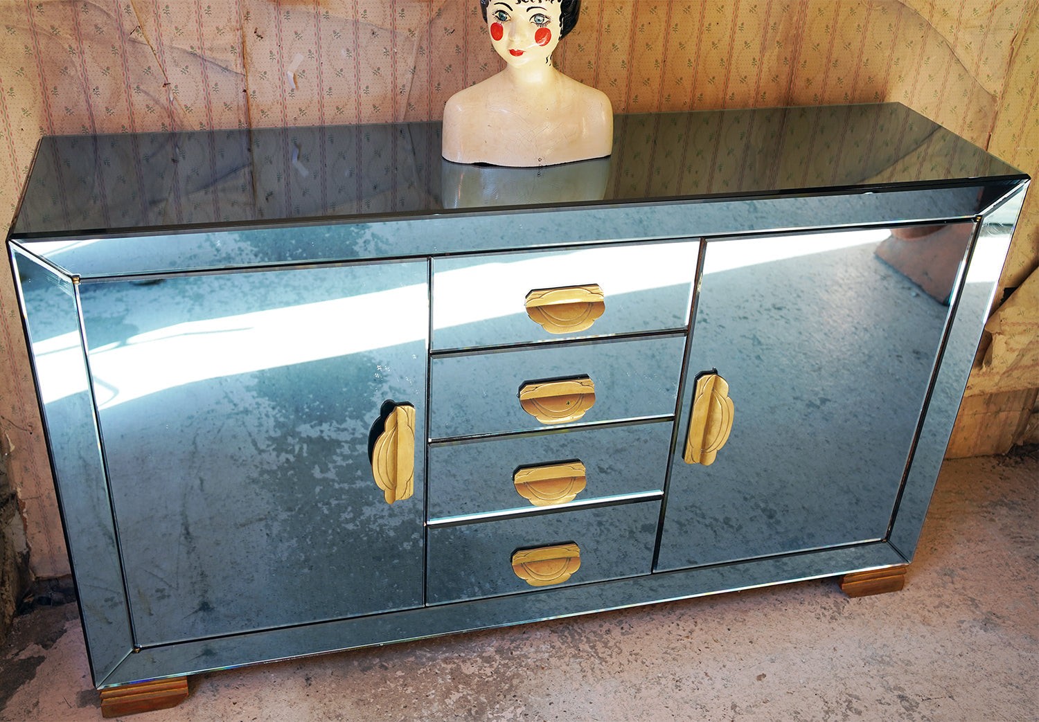 A French Blue Mirrored Sideboard by Maison Jansen, Paris c.1940