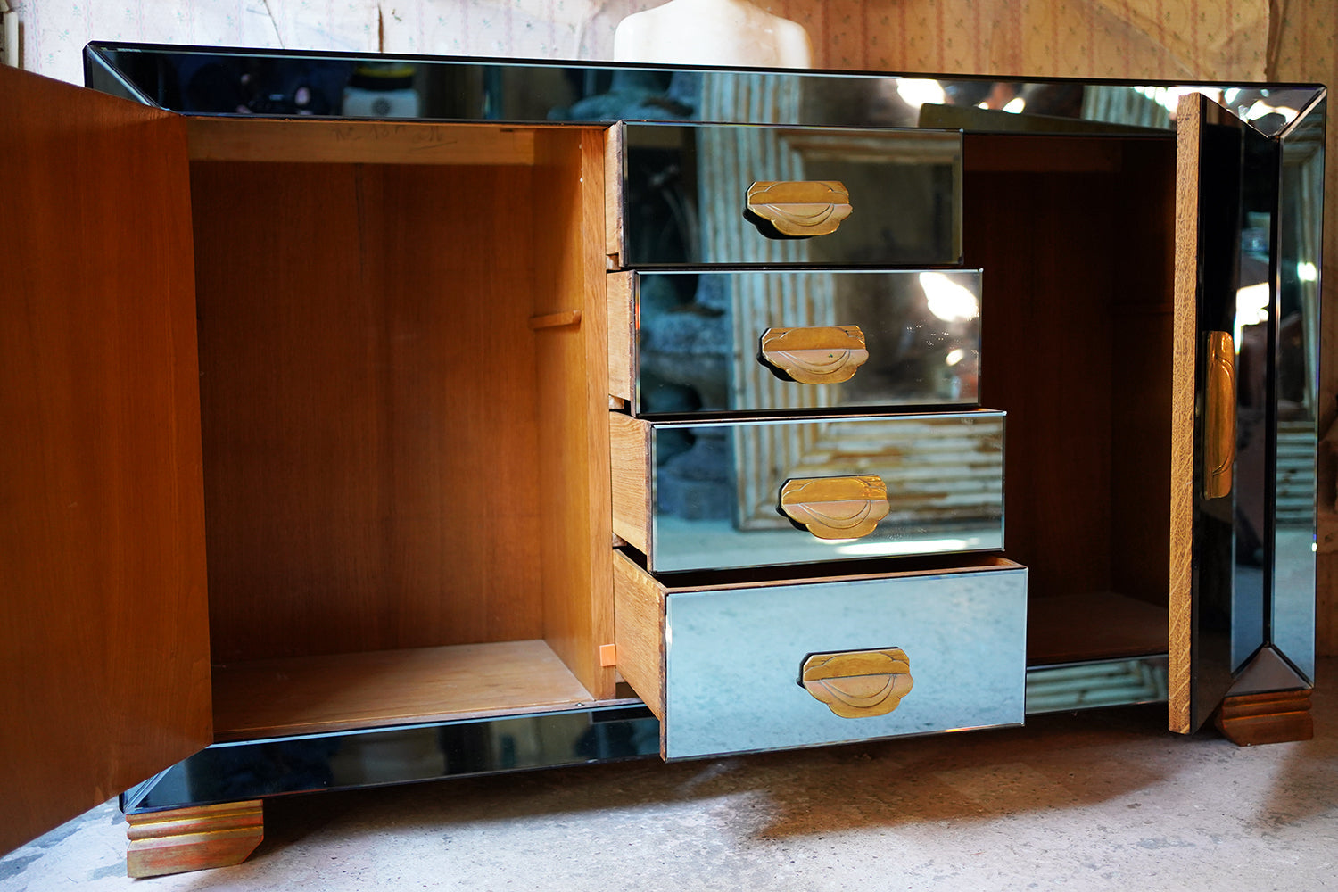 A French Blue Mirrored Sideboard by Maison Jansen, Paris c.1940