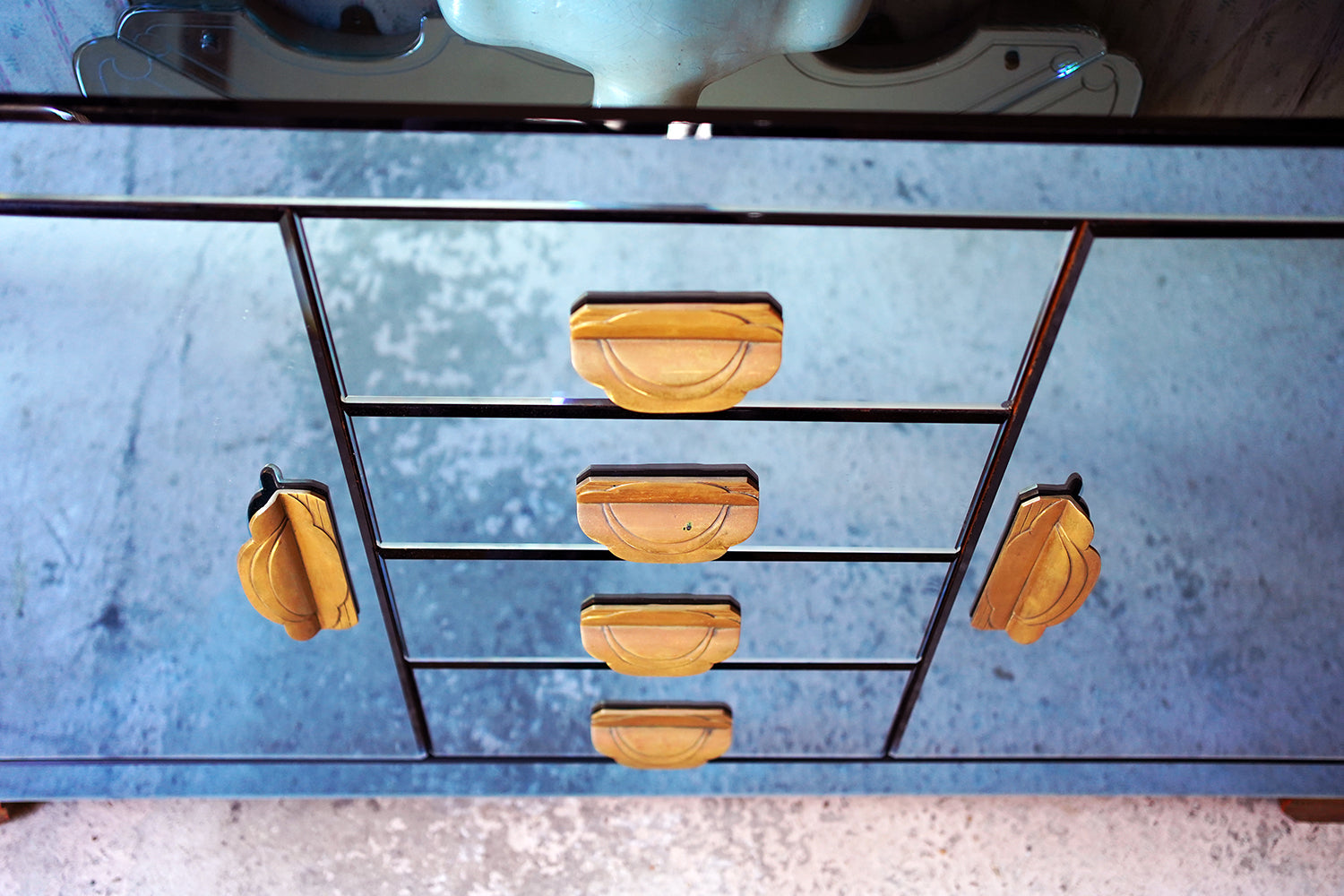 A French Blue Mirrored Sideboard by Maison Jansen, Paris c.1940