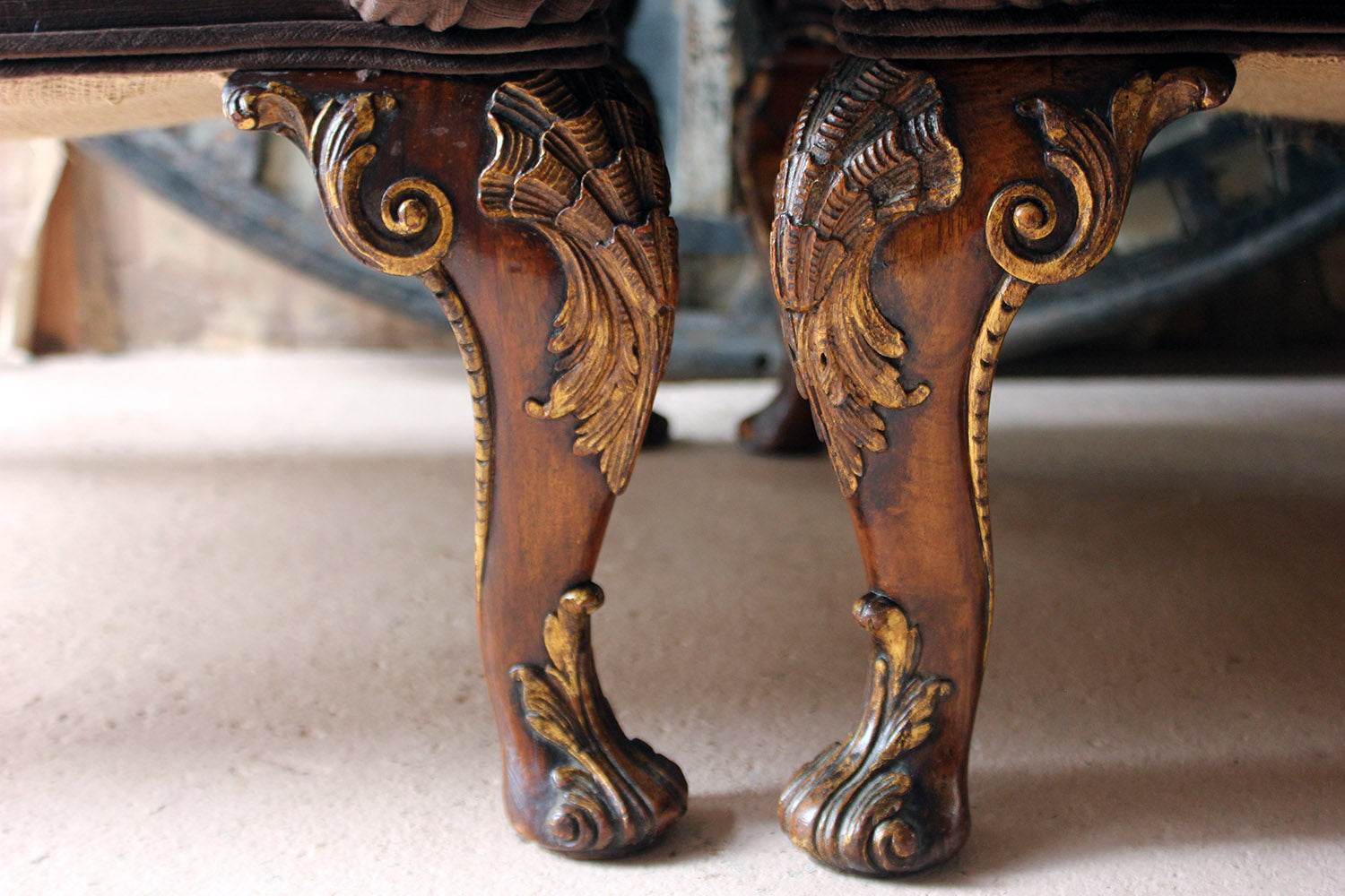 A Fine & Unusual Pair of Queen Anne Style Wingback Armchairs; Ex. Croxton Park House c.1890