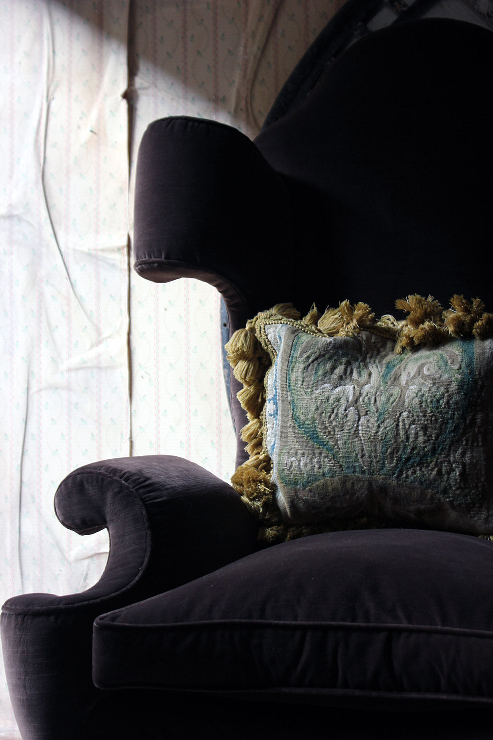 A Fine & Unusual Pair of Queen Anne Style Wingback Armchairs; Ex. Croxton Park House c.1890
