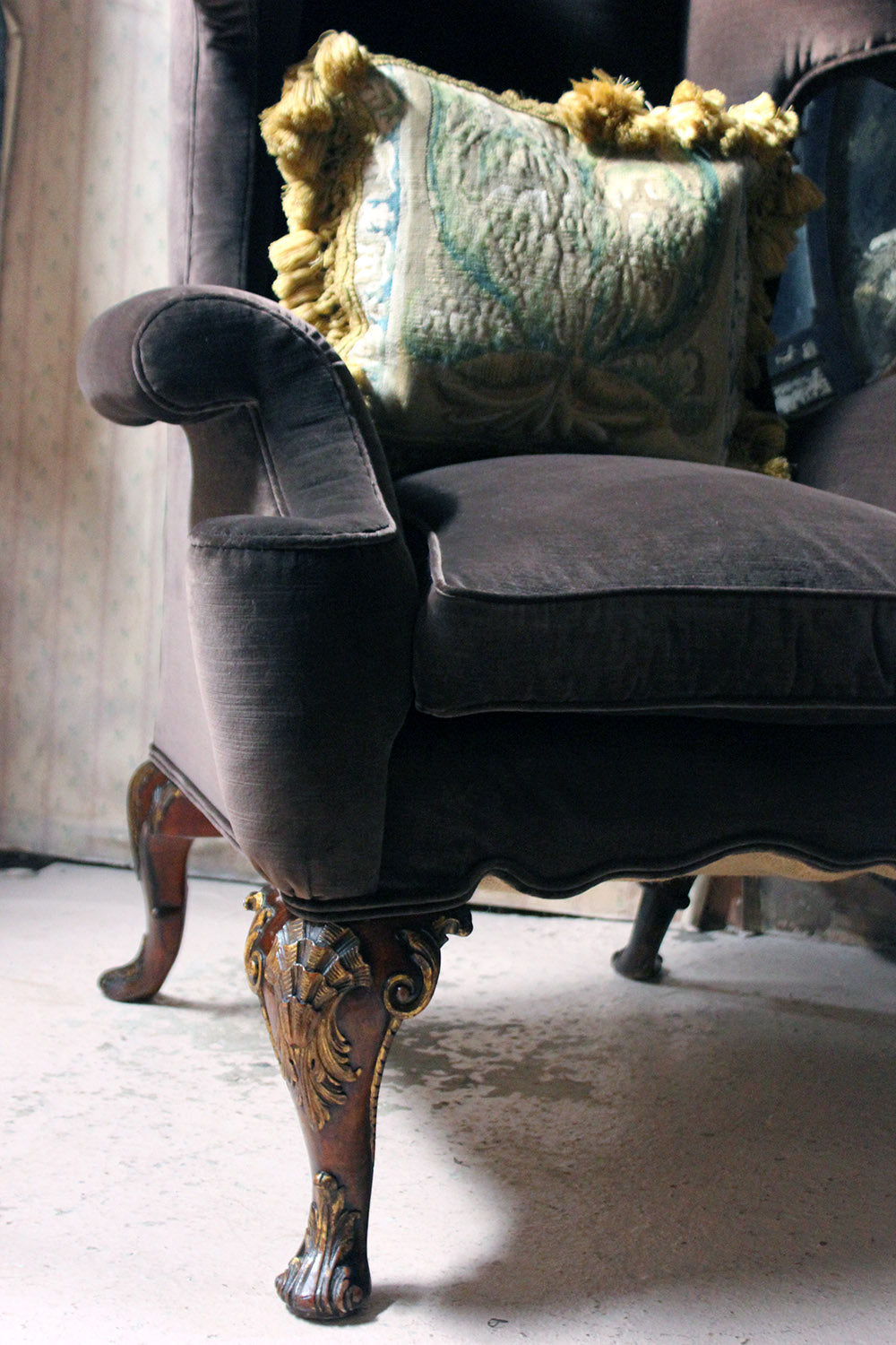 A Fine & Unusual Pair of Queen Anne Style Wingback Armchairs; Ex. Croxton Park House c.1890