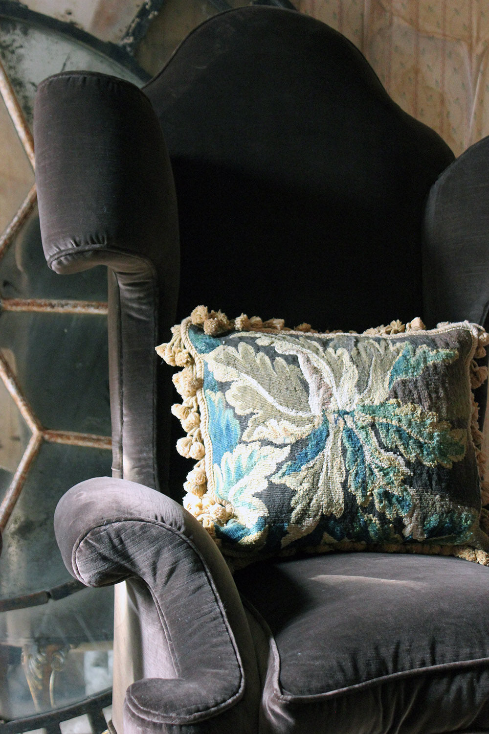 A Fine & Unusual Pair of Queen Anne Style Wingback Armchairs; Ex. Croxton Park House c.1890