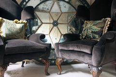 A Fine & Unusual Pair of Queen Anne Style Wingback Armchairs; Ex. Croxton Park House c.1890