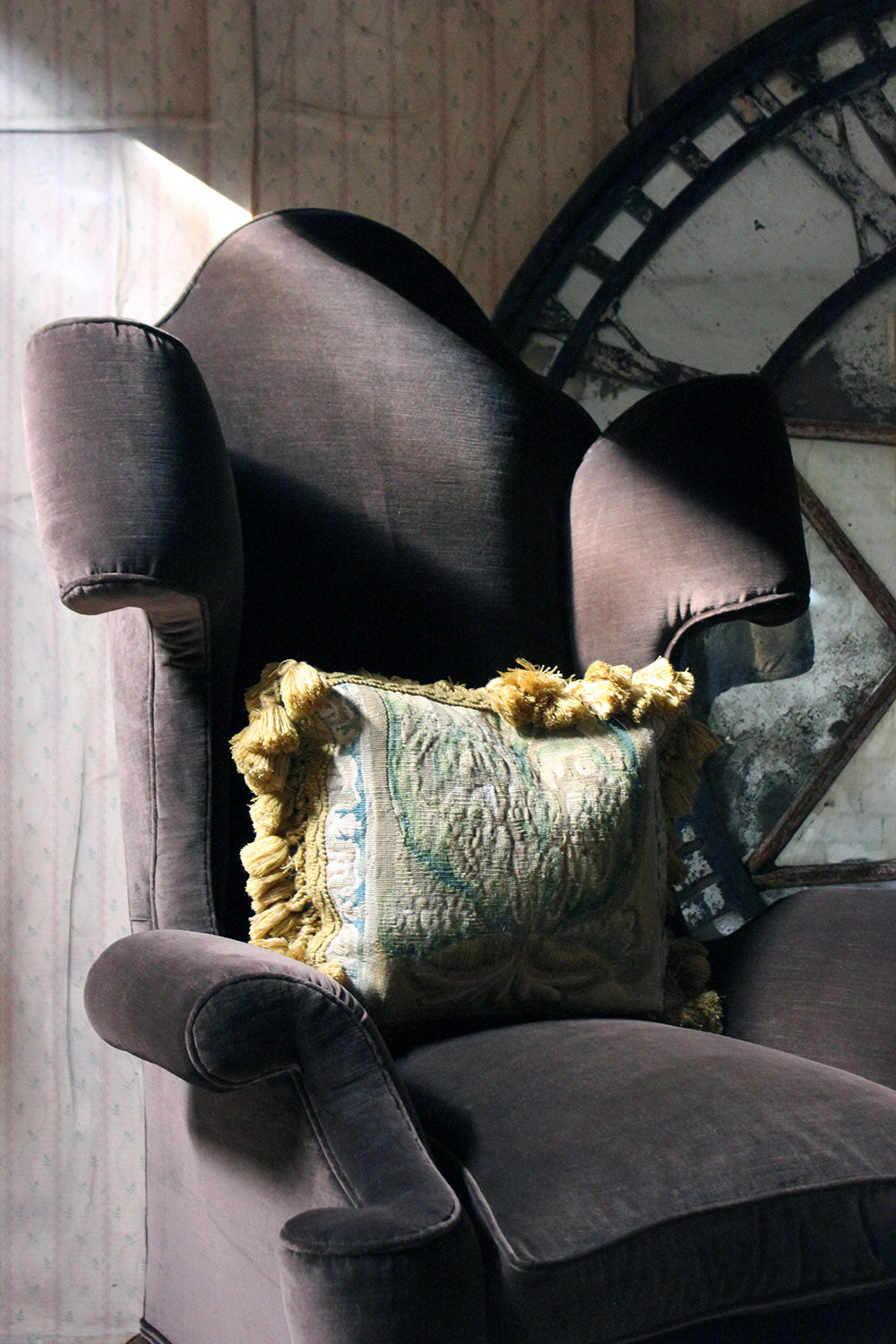 A Fine & Unusual Pair of Queen Anne Style Wingback Armchairs; Ex. Croxton Park House c.1890