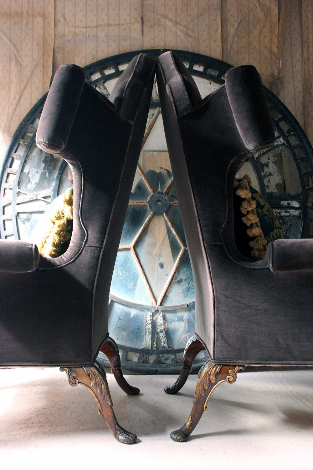 A Fine & Unusual Pair of Queen Anne Style Wingback Armchairs; Ex. Croxton Park House c.1890