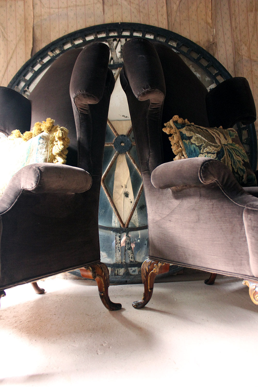 A Fine & Unusual Pair of Queen Anne Style Wingback Armchairs; Ex. Croxton Park House c.1890