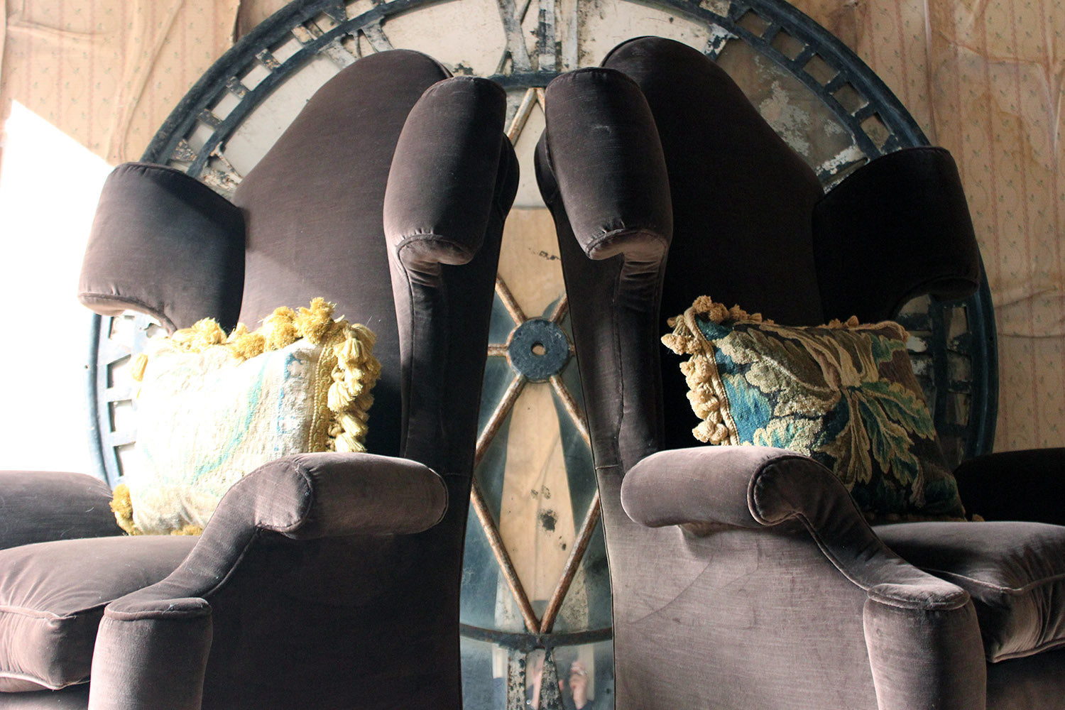 A Fine & Unusual Pair of Queen Anne Style Wingback Armchairs; Ex. Croxton Park House c.1890