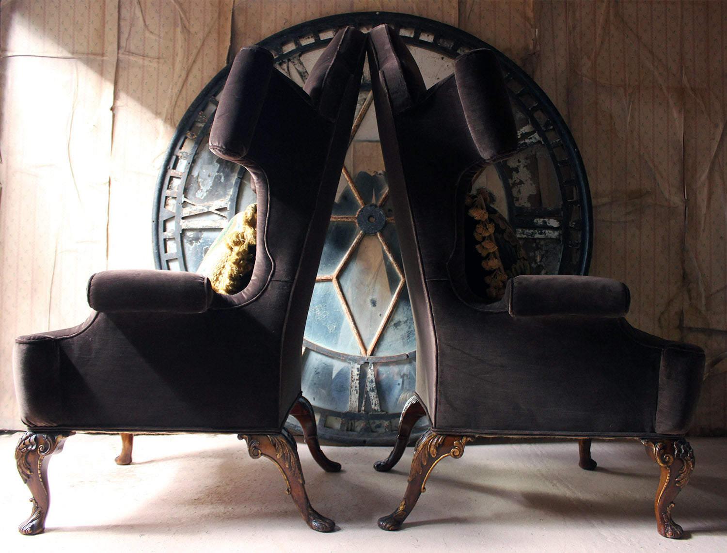 A Fine & Unusual Pair of Queen Anne Style Wingback Armchairs; Ex. Croxton Park House c.1890