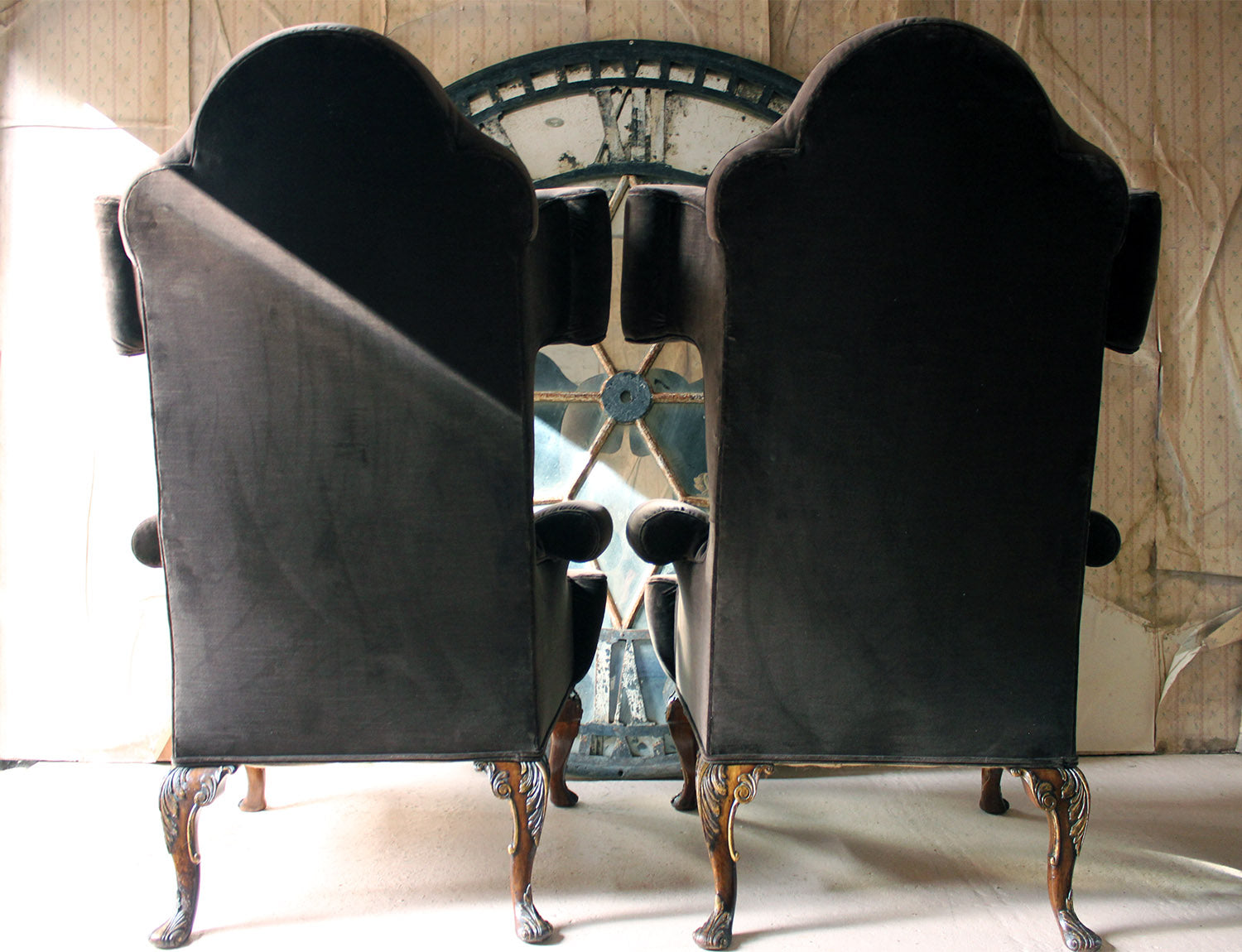 A Fine & Unusual Pair of Queen Anne Style Wingback Armchairs; Ex. Croxton Park House c.1890