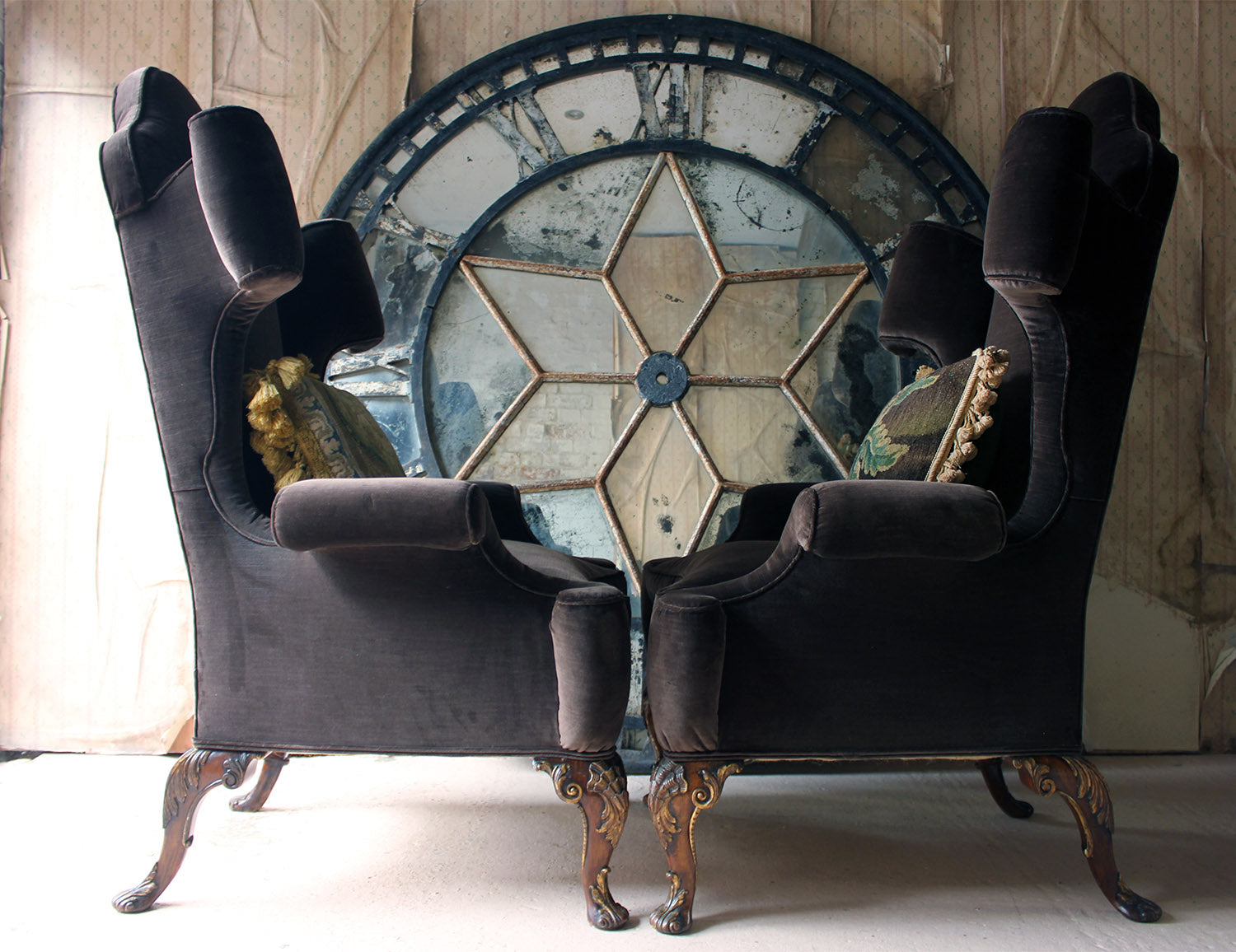 A Fine & Unusual Pair of Queen Anne Style Wingback Armchairs; Ex. Croxton Park House c.1890