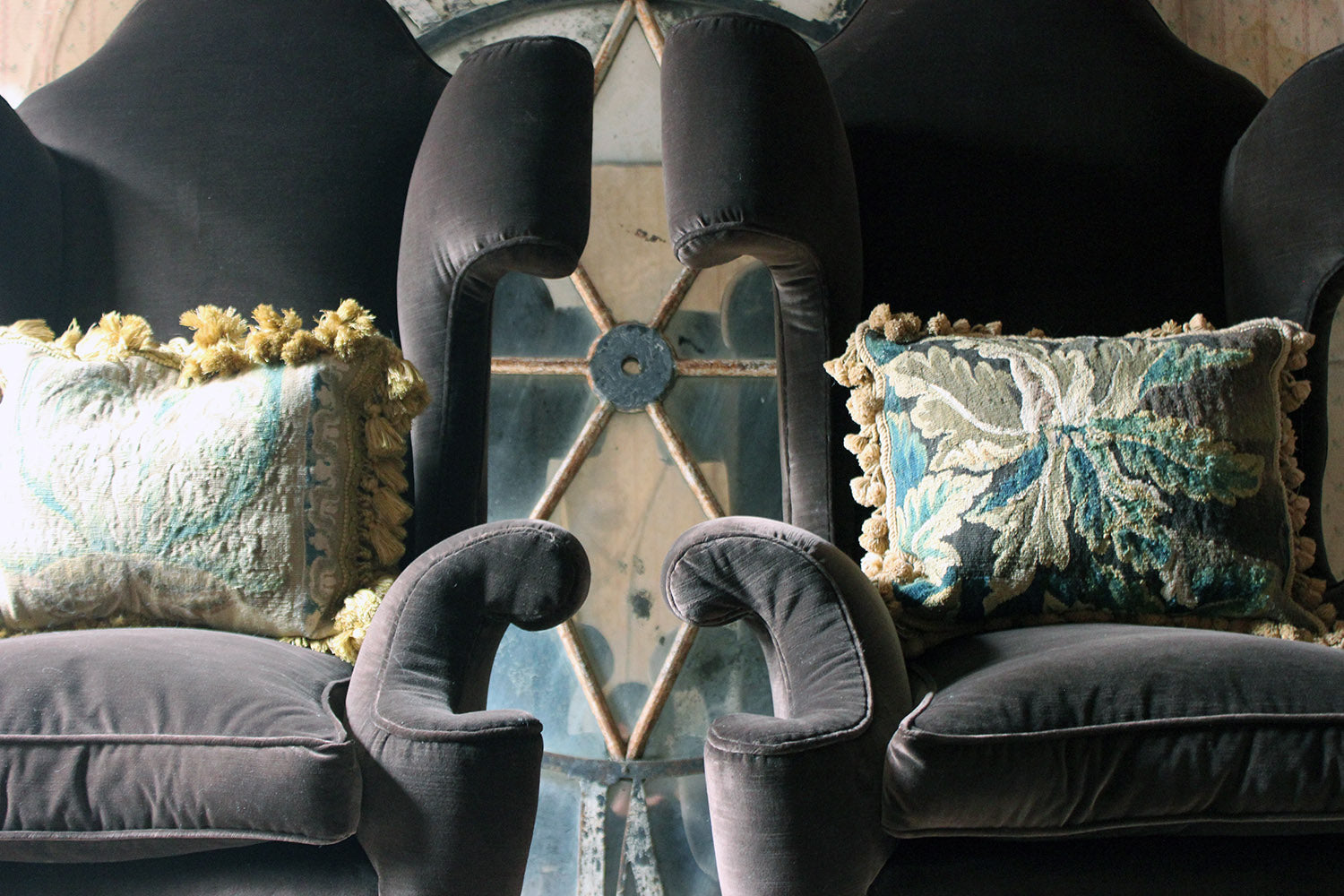 A Fine & Unusual Pair of Queen Anne Style Wingback Armchairs; Ex. Croxton Park House c.1890