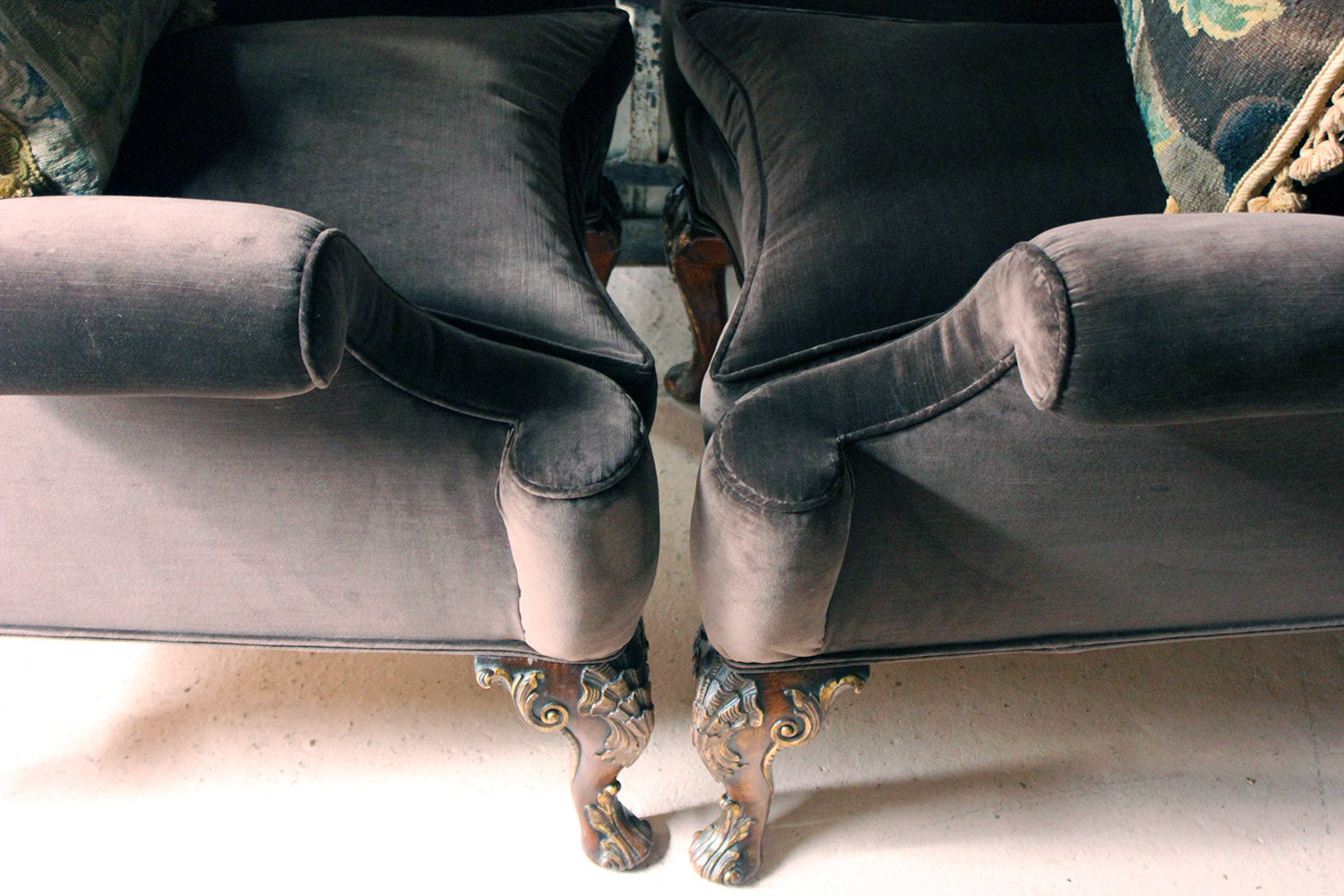 A Fine & Unusual Pair of Queen Anne Style Wingback Armchairs; Ex. Croxton Park House c.1890