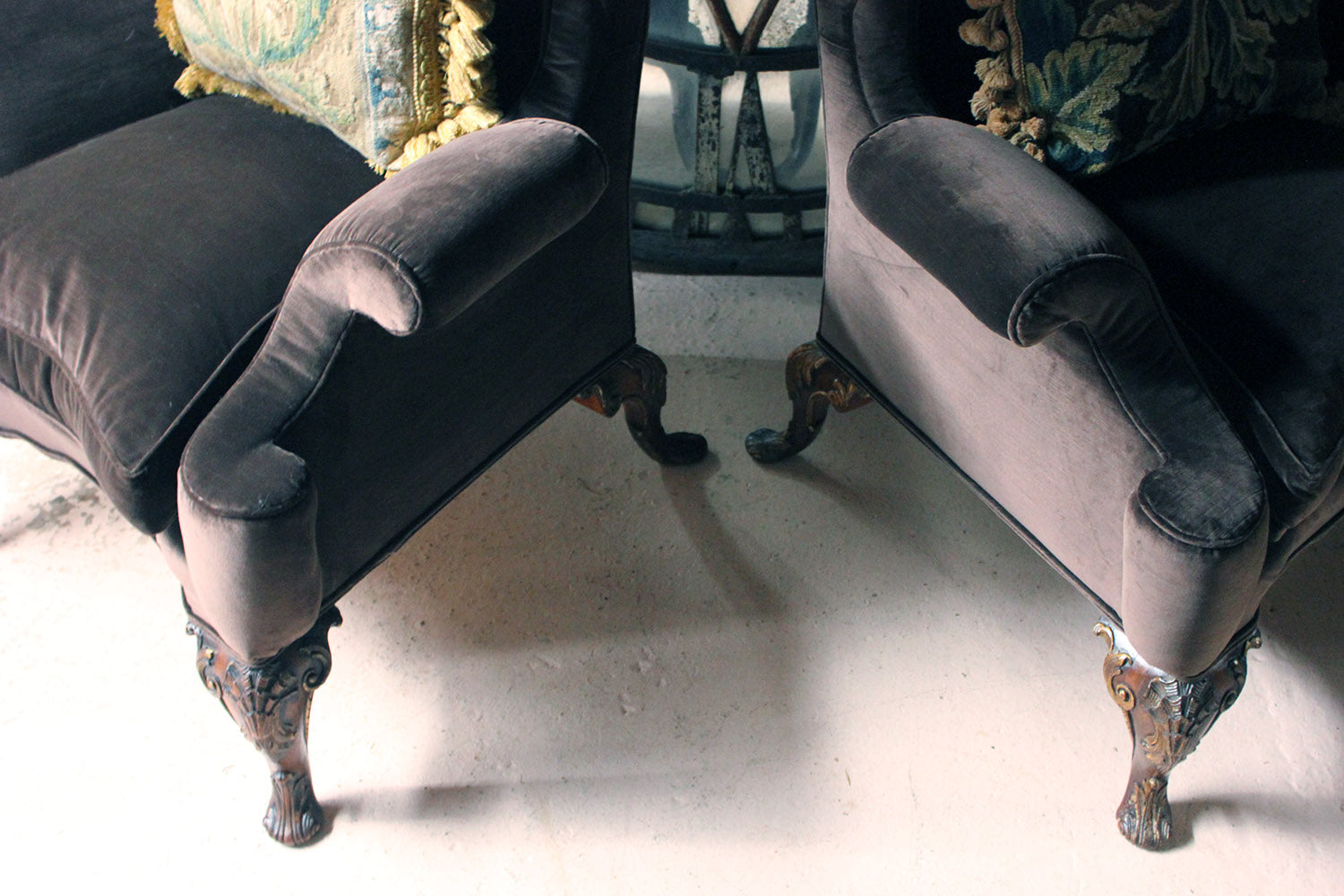 A Fine & Unusual Pair of Queen Anne Style Wingback Armchairs; Ex. Croxton Park House c.1890