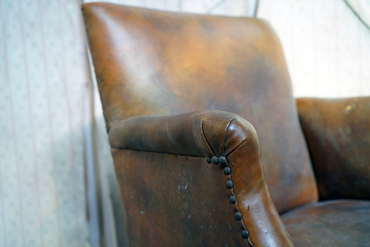 A George III Mahogany & Leather Gainsborough Armchair c.1800