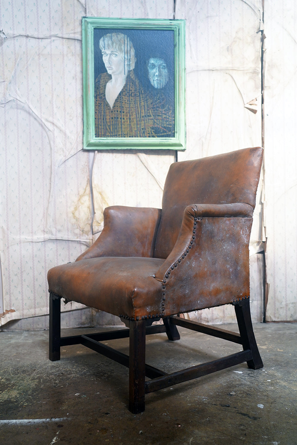 A George III Mahogany & Leather Gainsborough Armchair c.1800
