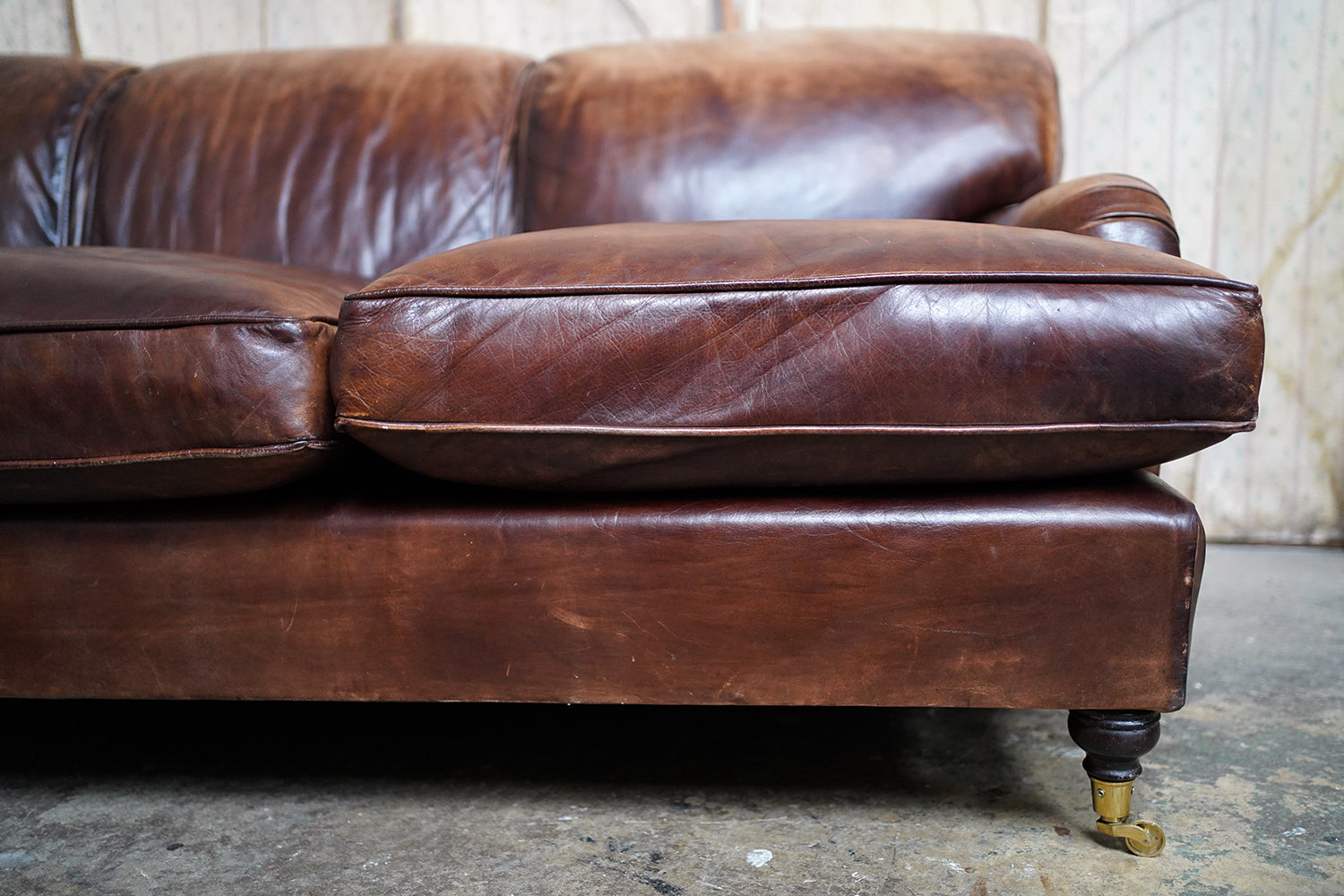 A Good Late 20thC Tan Leather Upholstered Sofa in the Manner of Howard & Sons