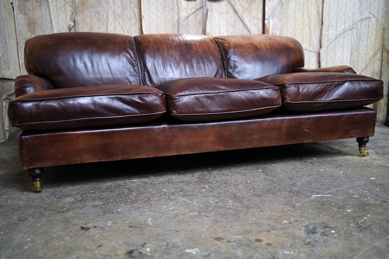 A Good Late 20thC Tan Leather Upholstered Sofa in the Manner of Howard & Sons