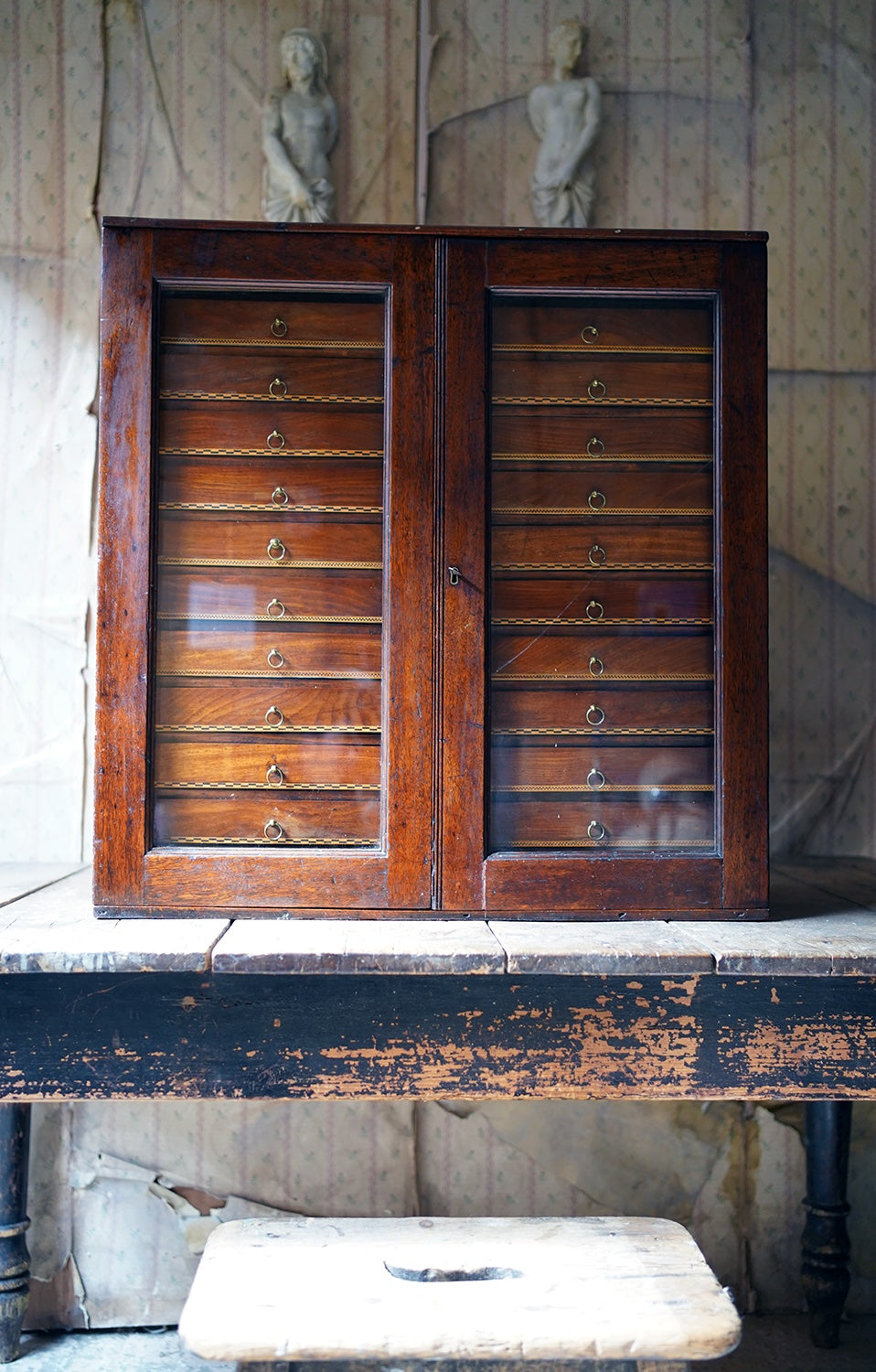 A Fine 24-Drawer Mahogany, Oak & Parquetry Inlaid Lepidopterist's Collector Cabinet c.1870