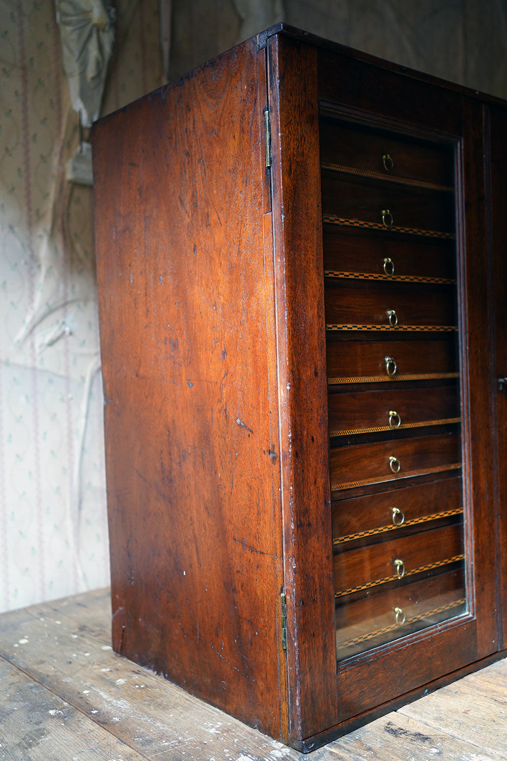 A Fine 24-Drawer Mahogany, Oak & Parquetry Inlaid Lepidopterist's Collector Cabinet c.1870