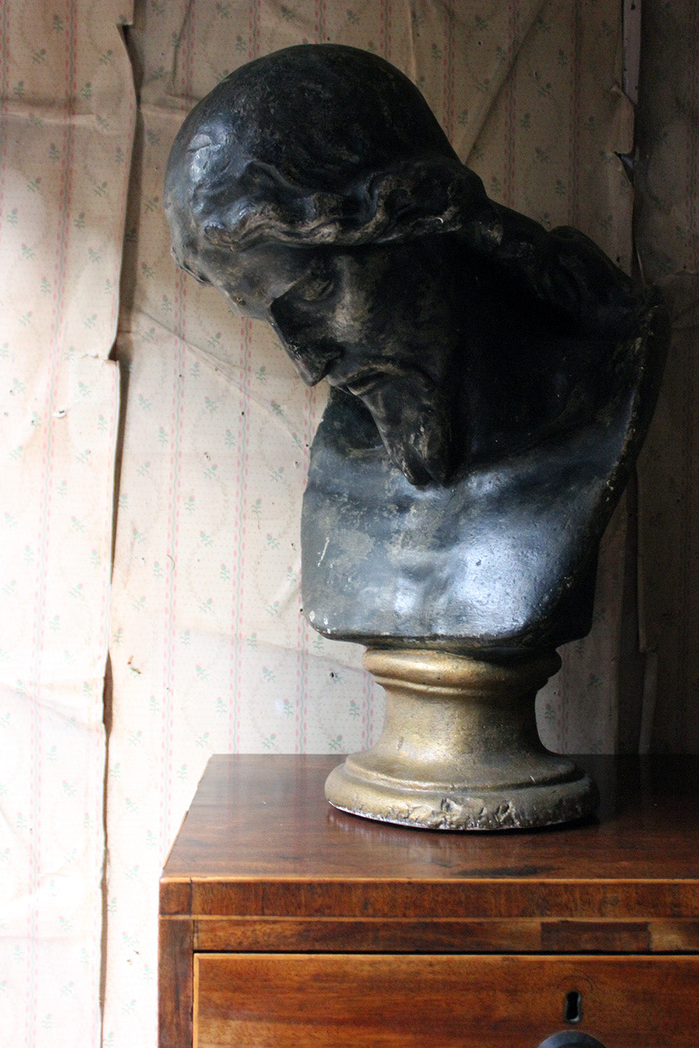 A 19thC Italian Life-Size Painted Plaster Bust of Jesus Christ