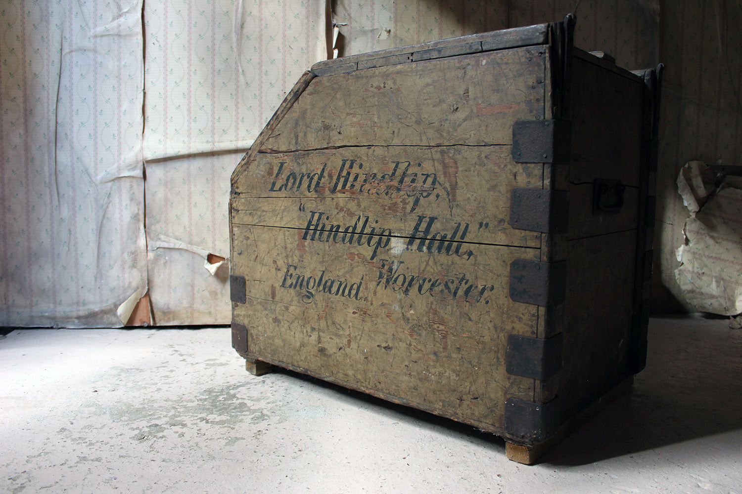 A 19thC Painted Pine Estate Made Trunk; Lord Hindlip, Hindlip Hall, Worcester, England