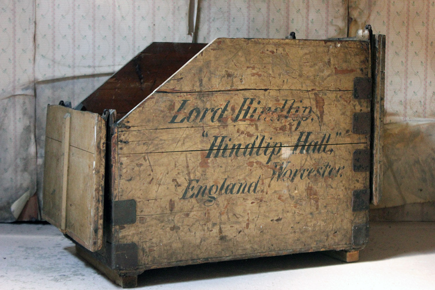 A 19thC Painted Pine Estate Made Trunk; Lord Hindlip, Hindlip Hall, Worcester, England