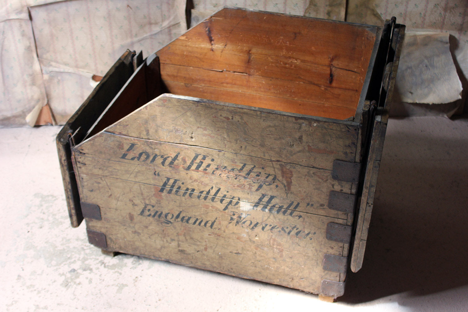 A 19thC Painted Pine Estate Made Trunk; Lord Hindlip, Hindlip Hall, Worcester, England