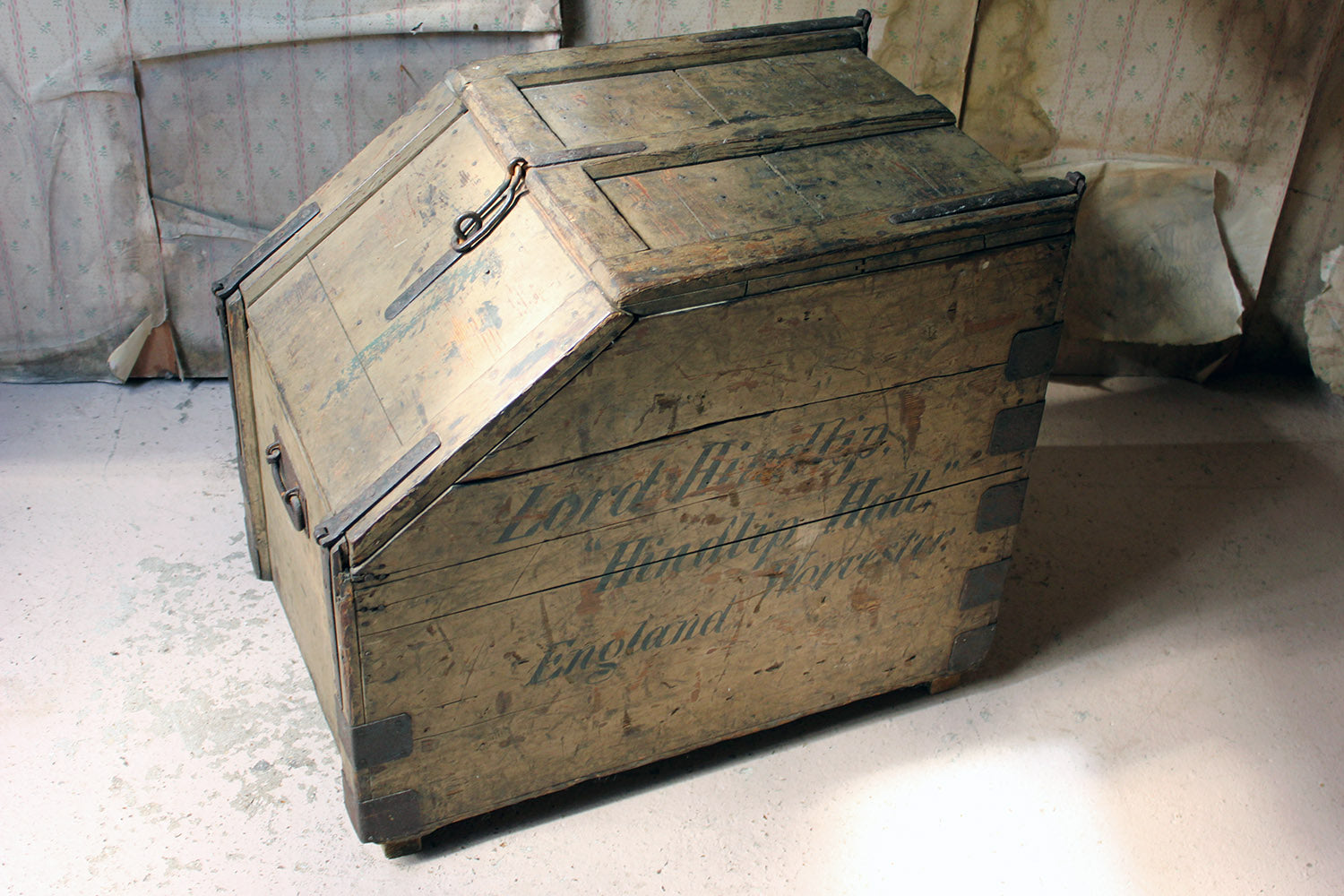 A 19thC Painted Pine Estate Made Trunk; Lord Hindlip, Hindlip Hall, Worcester, England