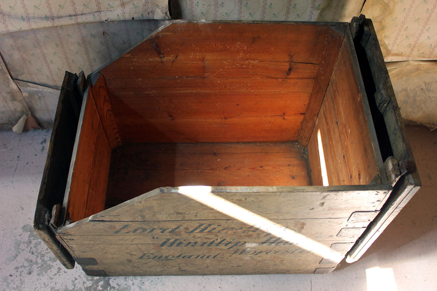 A 19thC Painted Pine Estate Made Trunk; Lord Hindlip, Hindlip Hall, Worcester, England
