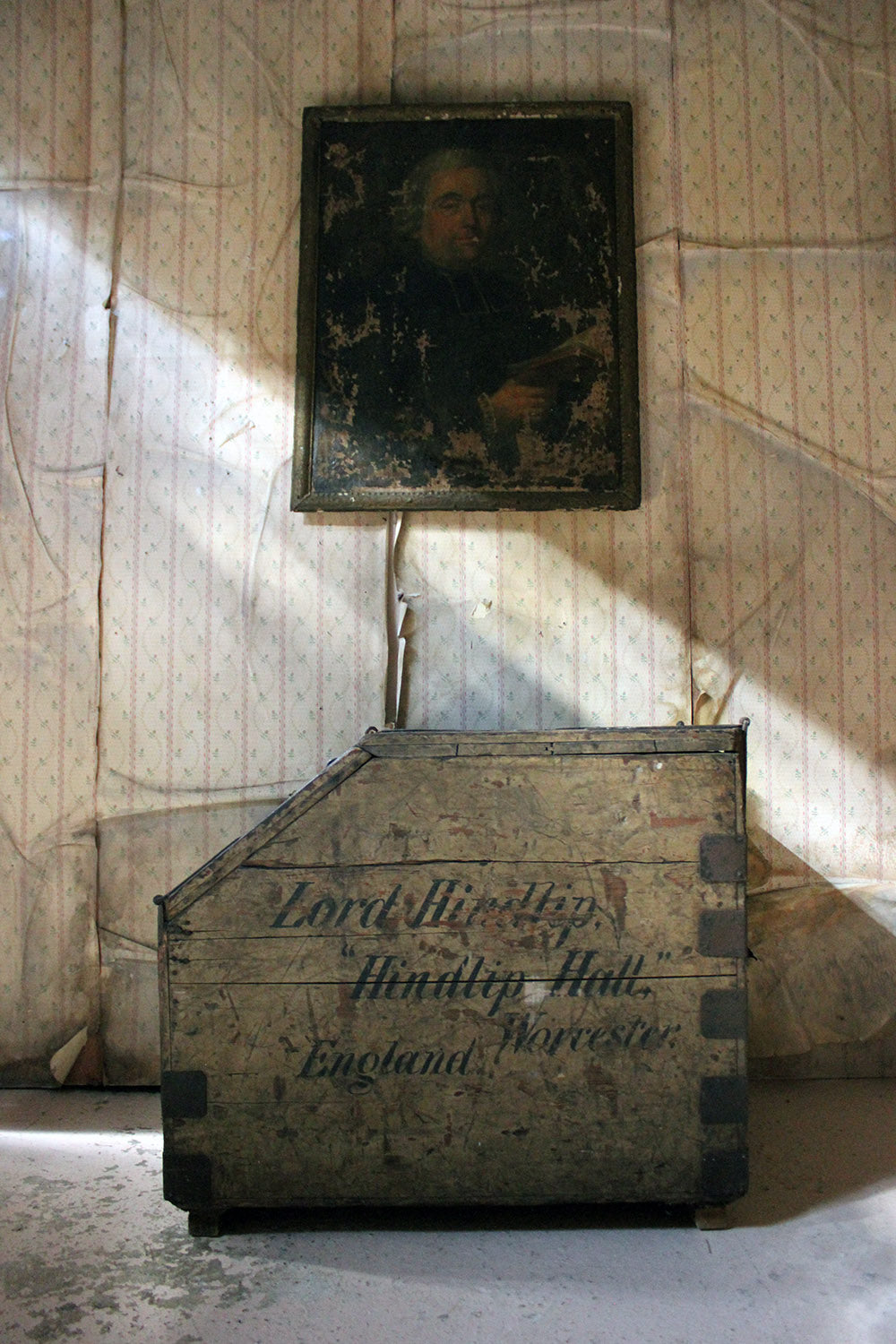 A 19thC Painted Pine Estate Made Trunk; Lord Hindlip, Hindlip Hall, Worcester, England