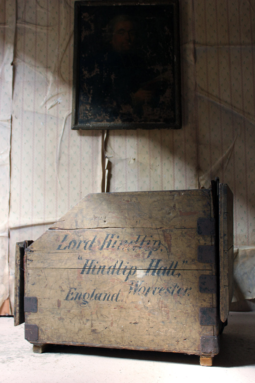 A 19thC Painted Pine Estate Made Trunk; Lord Hindlip, Hindlip Hall, Worcester, England