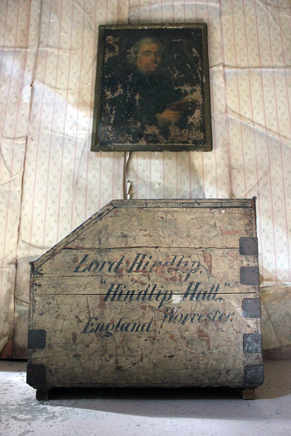 A 19thC Painted Pine Estate Made Trunk; Lord Hindlip, Hindlip Hall, Worcester, England