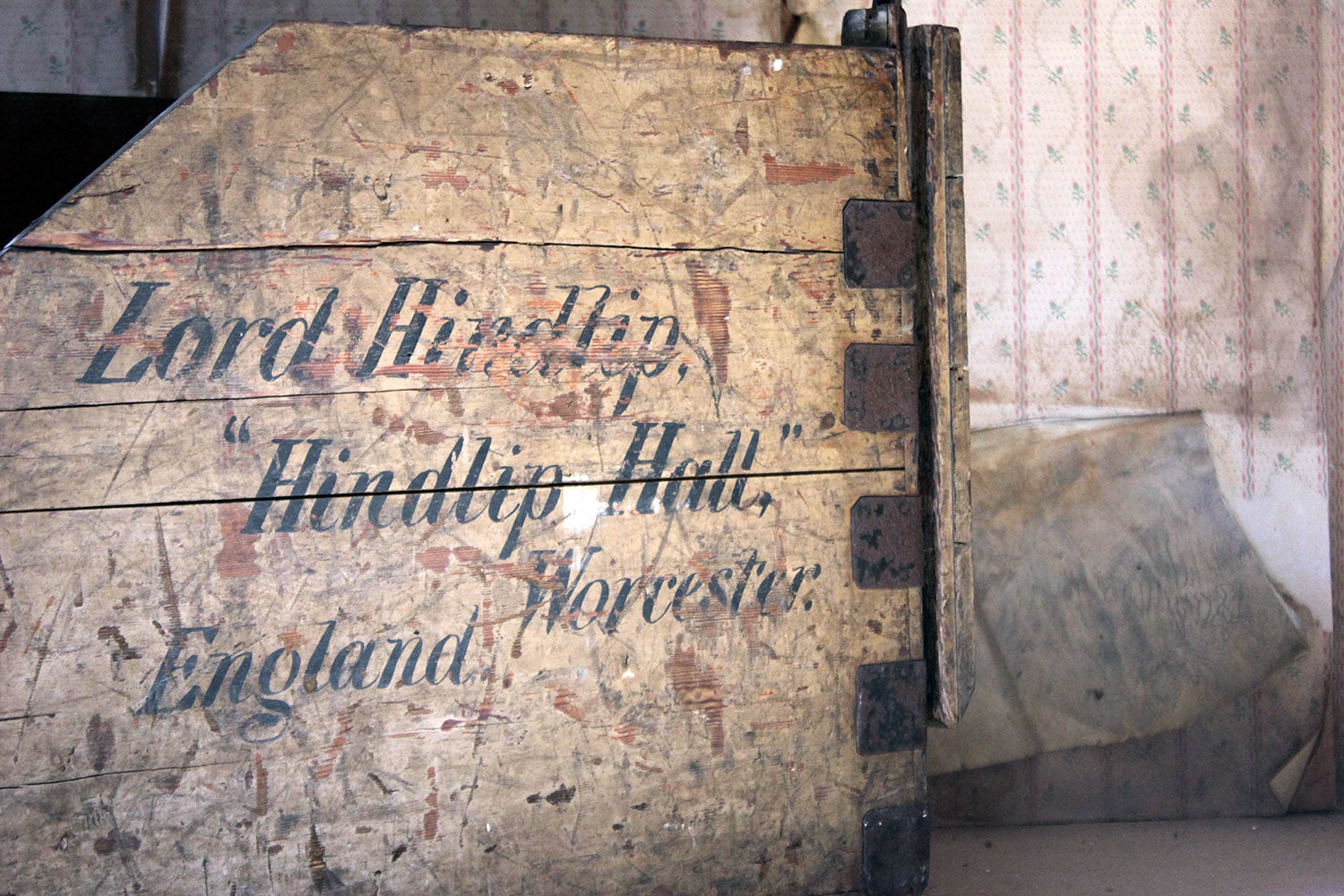 A 19thC Painted Pine Estate Made Trunk; Lord Hindlip, Hindlip Hall, Worcester, England