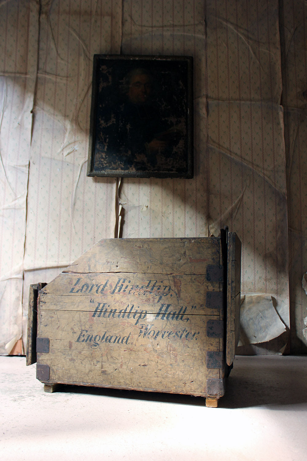 A 19thC Painted Pine Estate Made Trunk; Lord Hindlip, Hindlip Hall, Worcester, England
