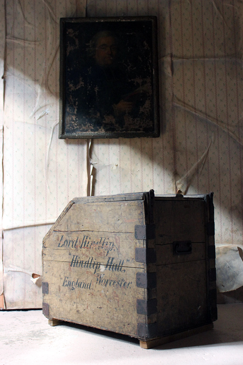A 19thC Painted Pine Estate Made Trunk; Lord Hindlip, Hindlip Hall, Worcester, England