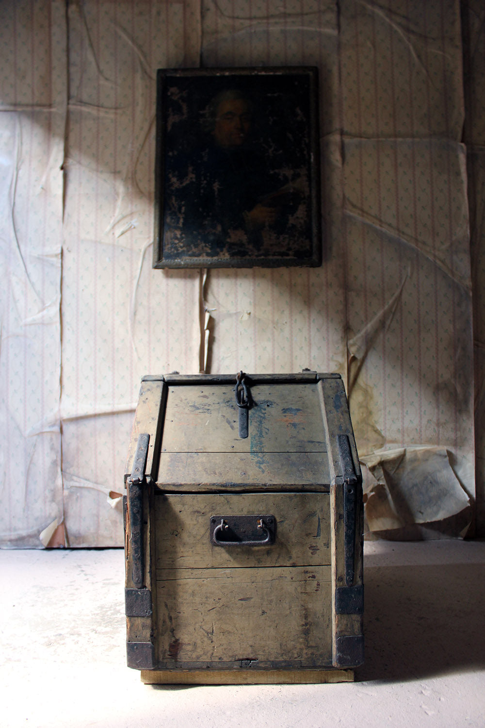 A 19thC Painted Pine Estate Made Trunk; Lord Hindlip, Hindlip Hall, Worcester, England