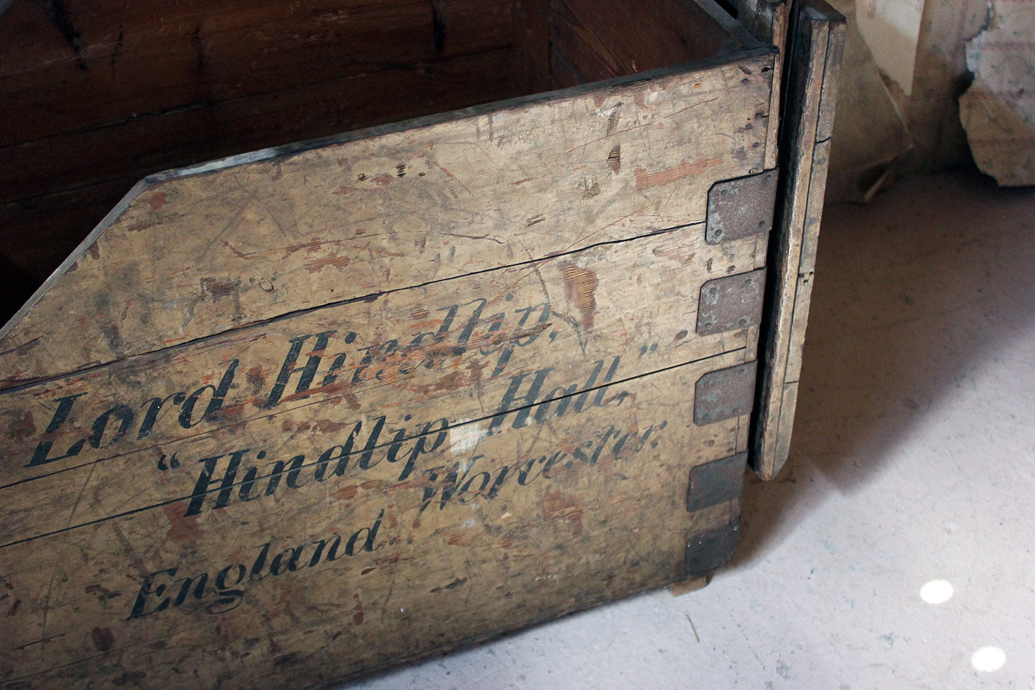 A 19thC Painted Pine Estate Made Trunk; Lord Hindlip, Hindlip Hall, Worcester, England